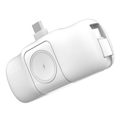 4. Mini powerbank Wozinsky WF16-YCS 5000mAh 15W USB-C z wbudowanym kablem USB-C i ładowarką do Apple Watch - biały