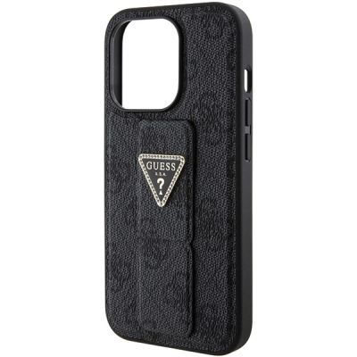7. Etui Guess Grip Stand 4G Triangle Strass na iPhone 15 Pro - czarne