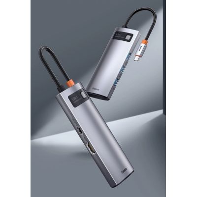 12. Baseus Metal Gleam 5w1 wielofunkcyjny HUB USB Typ C - USB Typ C Power Delivery 100 W / HDMI 4K 30 Hz / 3x USB 3.2 Gen 1 Szary (CAHUB-CX0G)
