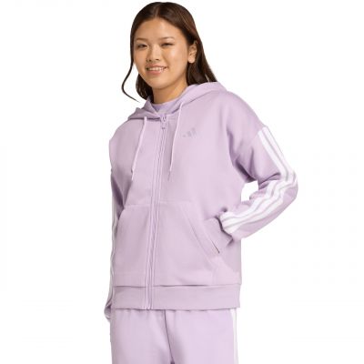 Bluza damska adidas Essentials 3-Stripes Full-Zip Fleece Hoodie fioletowa JY3080