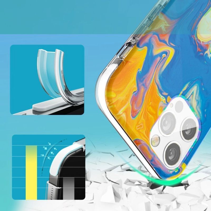 5. Kingxbar Watercolour Series kolorowe etui do iPhone 12 Pro / iPhone 12 żółtoniebieski