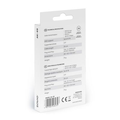 5. SAVIO ADAPTER USB-C 3.1 GEN 1 (M) - SATA (F) DO DYSKÓW 2.5" AK-69