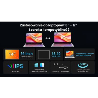 20. EXTRALINK SMART LIFE 14" 2-SCREEN MONITOR FOR LAPTOPS 12" TO 17.3"