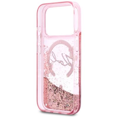 7. Etui Karl Lagerfeld Liquid Glitter Karl Script Logo MagSafe na iPhone 17 Pro - różowe