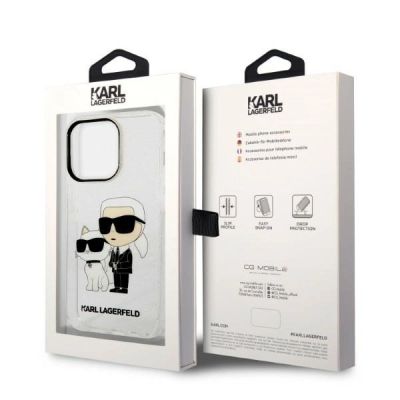 8. Etui Karl Lagerfeld Glitter Karl&Choupette na iPhone 14 Pro - przezroczyste