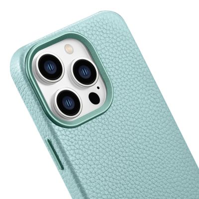 9. iCarer Litchi Premium Leather Case skórzane etui iPhone 14 Pro magnetyczne z MagSafe zielony (WMI14220710-GN)