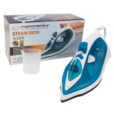 16. Żelazko parowe Esperanza Ceramic EHI002 (2200W; kolor niebieski)