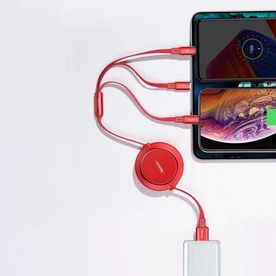 14. Baseus Golden Loop rozwijany kabel 3w1 USB - micro USB / Lightning / USB-C 3.5A 35cm - 120cm czarny (CAMLT-JH01)