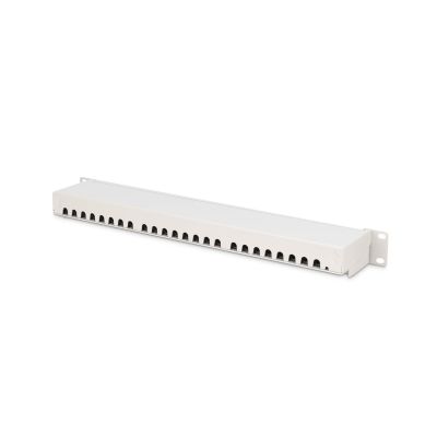 3. Digitus Panel krosowy (patch panel) 19'' 24x RJ45, LSA poziom, kat.6A, ekranowany, 1U, szary, prowadnica kabli