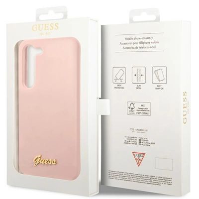 8. Etui Guess Silicone Script Metal Logo na Samsung Galaxy S23+ - różowe
