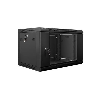 Szafa jednosekcyjna, zamykana na zamek Lanberg WF01-6406-10B (6U; 368mm / 600mm / 450 mm; wisząca; Szklane; 19''; kolor czarny)