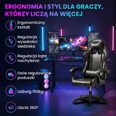 2. Extralink Gaming | Fotel gamingowy | biurowy, obrotowy, kubełkowy, czarny, G-524