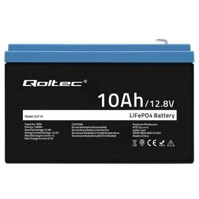 5. Qoltec 53713 Akumulator LiFePO4 Litowo-Żelazowo-Fosforanowy | 12.8V | 10Ah | 128Wh | BMS