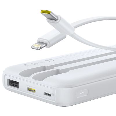 5. Powerbank Baseus Lipow 10000mAh 22,5W z dwoma wbudowanymi kablami (z kablem Baseus Simple USB-A - USB-C 3A 20cm) - biały