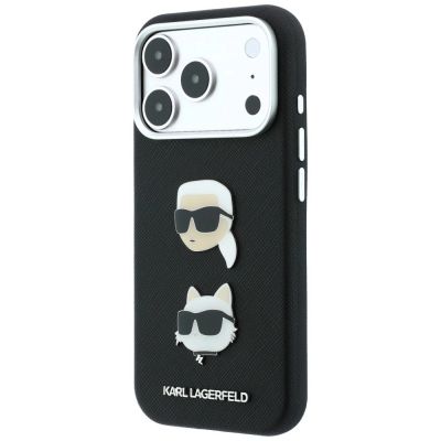 3. Etui Karl Lagerfeld Saffiano Karl&Choupette Heads Pins Strap Logo na iPhone 18 Pro / 17 Pro - czarne