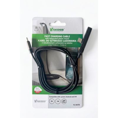 2. VAKOSS KABEL Z FUNKCJĄ STOJAKA 2XTYPE-C 1M 100W 5A