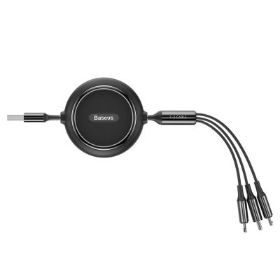 5. Baseus Golden Loop rozwijany kabel 3w1 USB - micro USB / Lightning / USB-C 3.5A 35cm - 120cm czarny (CAMLT-JH01)