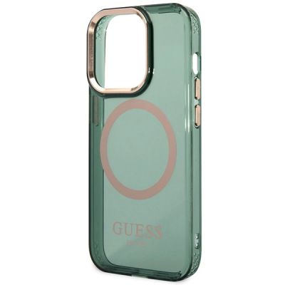 6. Etui Guess Gold Outline Translucent MagSafe na iPhone 14 Pro - zielone