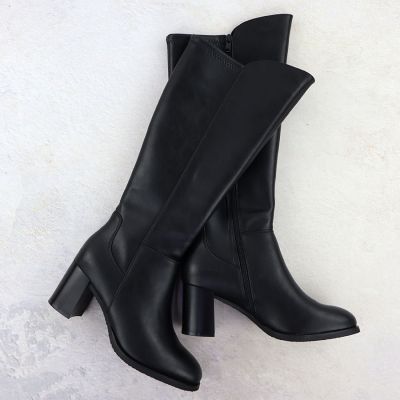 2. Skórzane kozaki damskie na obcasie czarne Sergio Leone  KZ25224-S