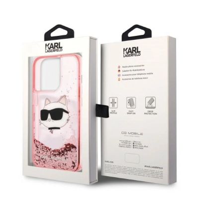 8. Etui Karl Lagerfeld Glitter Choupette Head na iPhone 14 Pro Max - różowe