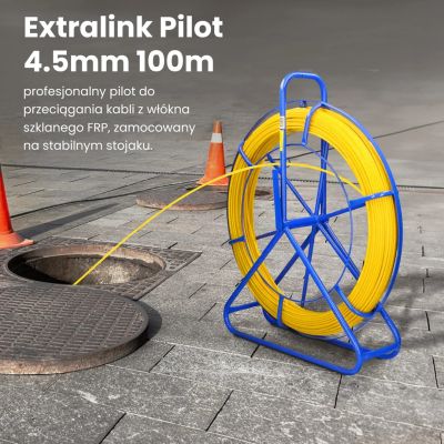 12. Extralink Pilot do przeciągania kabli Pilot 4.5mm 100m włókno szklane FRP, śr. 4,5mm, dł. 100m, żółty