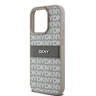 6. Etui DKNY Leather Mono Stripe & Metal Logo na iPhone 15 Pro Max - beżowe
