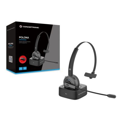 2. Conceptronic POLONA03BD słuchawki/zestaw słuchawkowy Bezprzewodowy Opaska na głowę Biuro/centrum telefoniczne Bluetooth Podstawka do ładowania Czarny