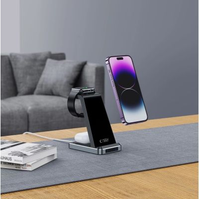 3. Ładowarka Tech-Protect QI15W-A26 indukcyjna 15W 3w1 na smartfon / słuchawki / Apple Watch - czarna