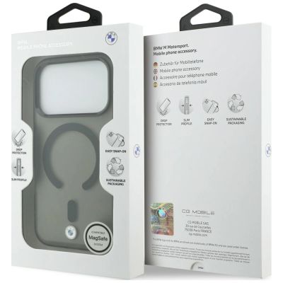 8. Etui BMW Sign Frosted IML & Metal Logo MagSafe na iPhone 18 Pro Max / 17 Pro Max - szare