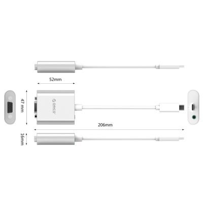 4. Adapter Orico PTAV USB-C - VGA i mini jack 3.5 mm Full HD 0.15 m - srebrny