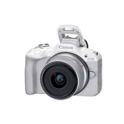 4. Canon EOS R50, White + RF-S 18-45mm F4.5-6.3 IS STM Kit Bezlusterkowiec 24,2 MP CMOS 6000 x 4000 px Biały