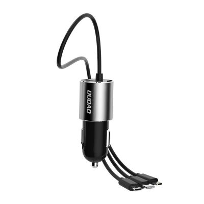 7. Dudao 3w1 ładowarka samochodowa USB 3,4 A wbudowany kabel Lightning / USB Typ C / micro USB czarny (R5ProN black)