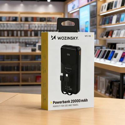 9. Powerbank Wozinsky 20000mAh 22,5W PD20W z wbudowanymi kablami Lightning i USB-C - czarny