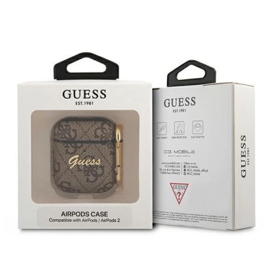 3. Etui Guess 4G Script Metal Collection na AirPods 1/2 - brązowe