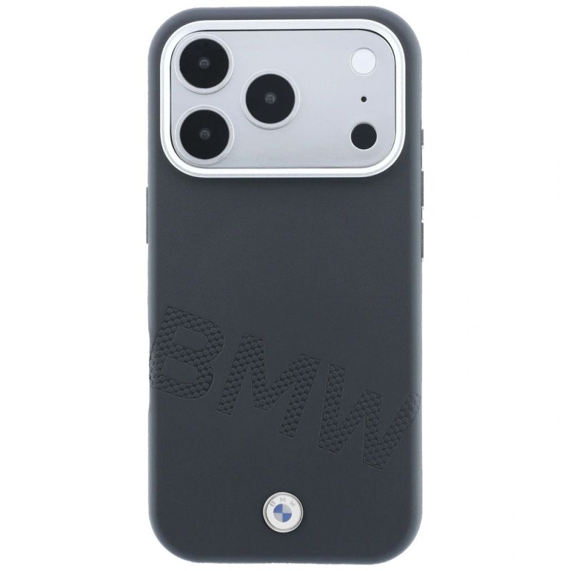 3. Etui BMW Sign Inclined Deboss Letters MagSafe na iPhone 17 Pro / 18 Pro - szare