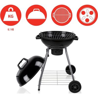 4. GRILL OGRODOWY KULISTY REX STALOWY 46CM Z POPIELNIKIEM