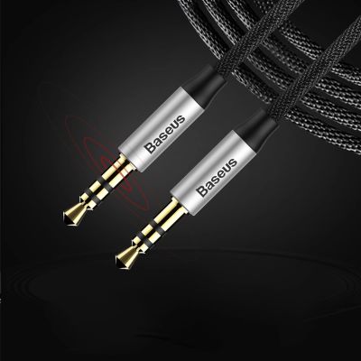 10. Baseus Yiven M30 kabel audio stereo AUX 3,5 mm męski mini jack 1,5m srebrno-czarny (CAM30-CS1)