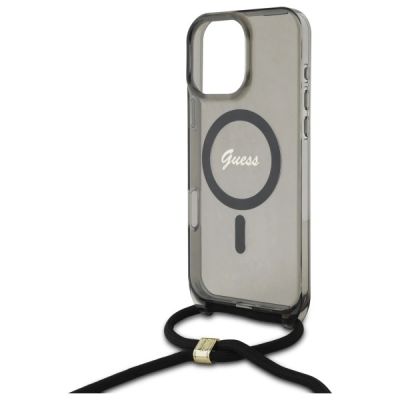 5. Etui Guess Crossbody Cord Script MagSafe na iPhone 16 Pro Max - czarne