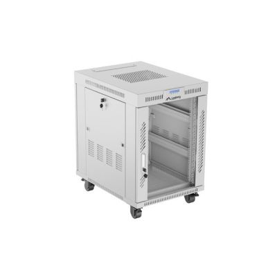 9. Szafa instalacyjna rack stojąca 19" 15U 600x800 szara drzwi szklane LCD Lanberg (Flat Pack) V2