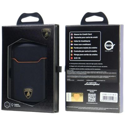 5. Portfel magentyczny Lamborghini D1 Genuine Leather MagSafe na telefon - czarno-pomarańczowy
