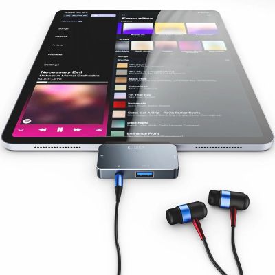 5. HUB Tech-Protect V6 4w1 USB-C - USB-A 3.0 / USB-C PD100W / HDMI / mini jack 3.5mm - szary