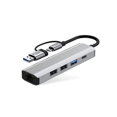 2. Adapter Tech-Protect HB03 HUB Adapter 5w1 USB-C + USB2.0 + USB3.0 + RJ45 - szary