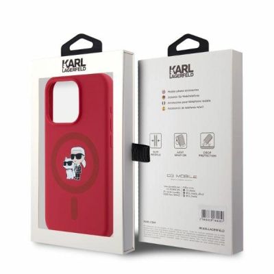 4. Etui Karl Lagerfeld Silicone Karl&Choupette Heads Ring MagSafe na iPhone 15 Pro - czerwone