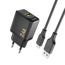 Ładowarka sieciowa Dudao A23LEU 2.4A GaN EU USB-A z kablem USB-A - Lightning - czarna
