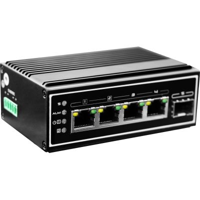 2. LevelOne IGP-0502 - Przełącznik - -40 °C do 75 °C - 4 x 10/100/1000 (PoE+) + 1 x Gigabit SFP - Biurko, Montaż na szynie DIN, Możliwość montażu na ścianie - PoE+ (120 W) - Zasilanie prądem stałym
