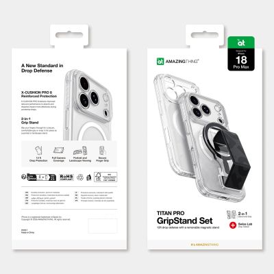 12. Etui AMAZINGTHING Titan Pro Lens Stand Set na iPhone 18 Pro Max z uchwytem magnetycznym i podstawką kompatybilne z MagSafe - przezroczyste