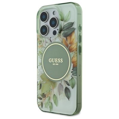 2. Etui Guess IML Flower & Tonal Circle MagSafe na iPhone 16 Pro Max - zielone