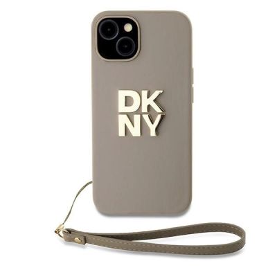 2. Etui DKNY Wrist Strap Stock Logo na iPhone 15 / 14 / 13 - beżowe