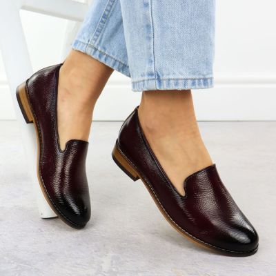 5. Półbuty damskie lordsy lakierowane bordowe Potocki 19337