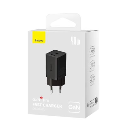 7. Ładowarka sieciowa Baseus GaN5 Pro 40W 2xUSB-C - czarna
